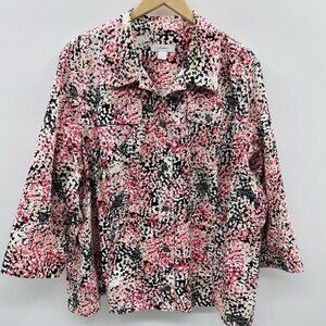 CJ Banks‎ Womens Plus Size 3X Printed 3/4 Sleeve Cotton Blend Lightweight Jacket